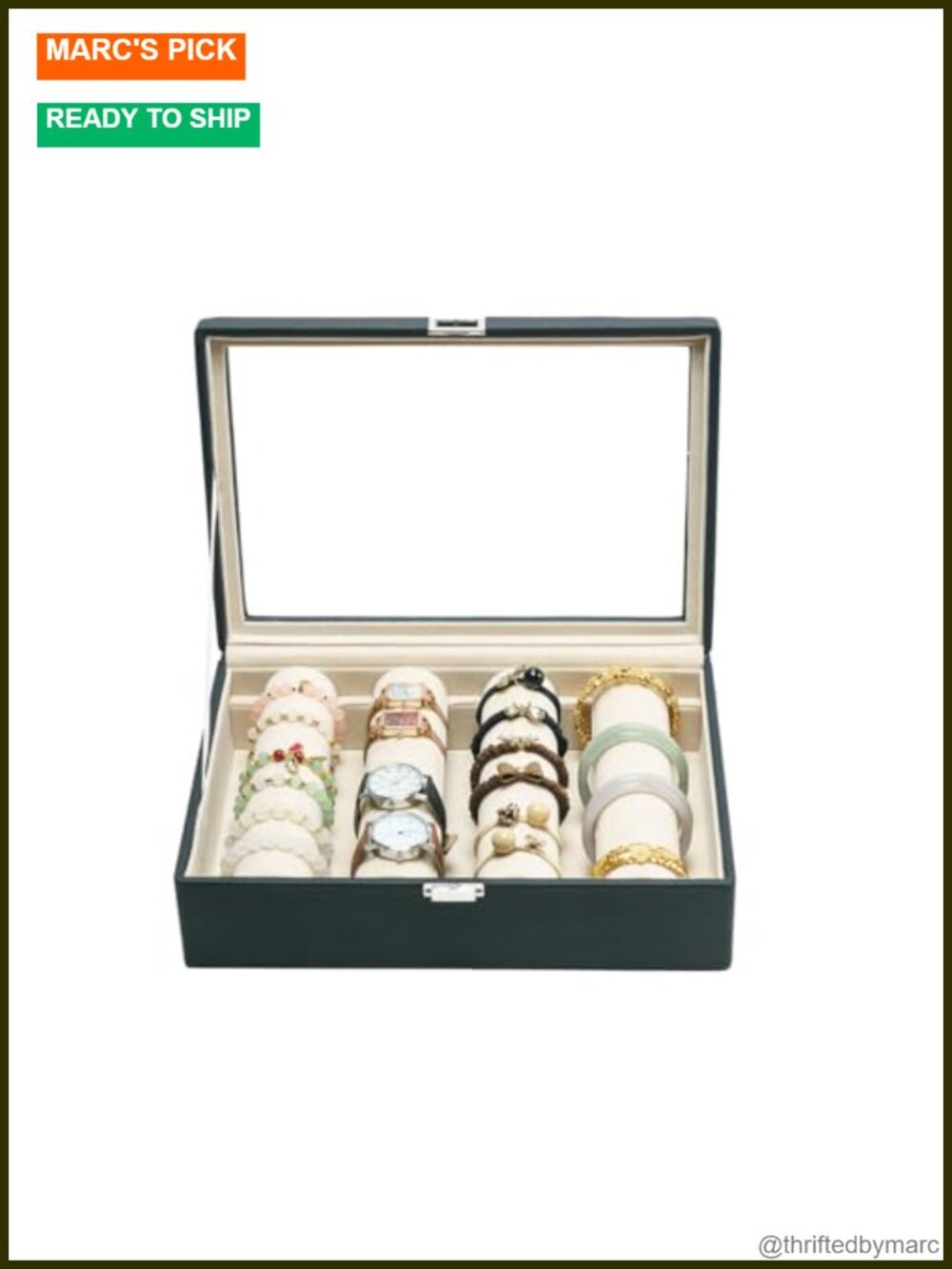 4 Rod Bracelet Organizer Display Holder Case PU Leather Velvet Lined